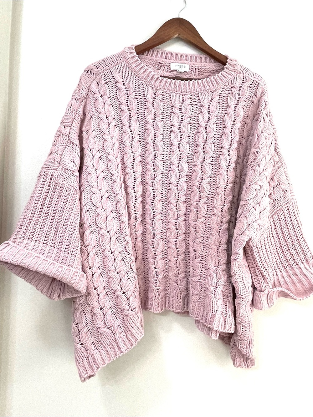 Umgee Dusty Rose Cable Knit Oversized Comfy Sweater S